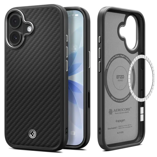 Калъф за iPhone 17 - Spigen - Enzo Aramid T MagSafe - Сребрист / Черен