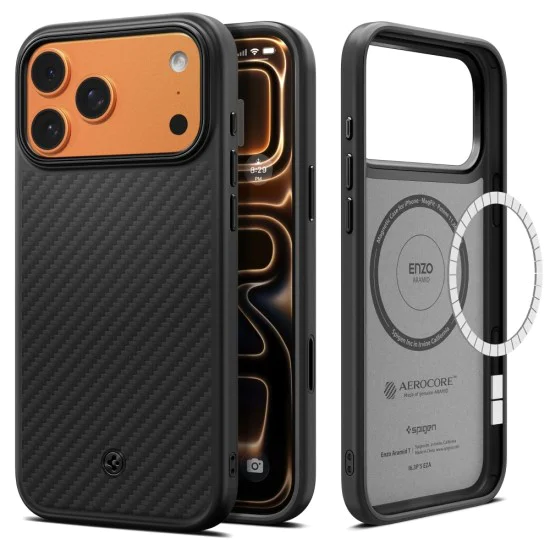 Калъф за iPhone 17 Pro Max - Spigen - Enzo Aramid T MagSafe - Черен