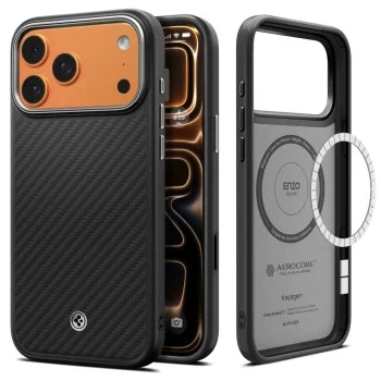Калъф за iPhone 17 Pro Max - Spigen - Enzo Aramid "T" MagSafe - Сребрист / Черен
