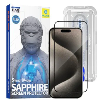 Протектор за iPhone 15 Pro Max - сапфирен скрийн протектор с апликатор Pro - черен