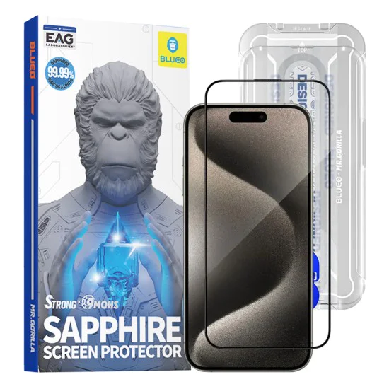 Протектор за iPhone 15 Pro Max - сапфирен скрийн протектор с апликатор Pro - черен