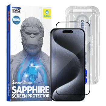 Протектор за iPhone 15 Pro - сапфирен протектор за екран с апликатор Pro - черен