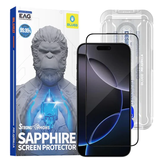 Протектор за iPhone 16 Pro Max - сапфирен скрийн протектор с апликатор Pro - черен