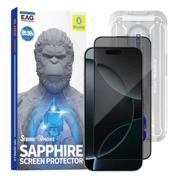 Протектор за iPhone 16 Pro / iPhone 17 / iPhone 17 Pro - Син - Премиум сапфирено нечупливо / устойчиво на надраскване 9H стъкло - Privacy