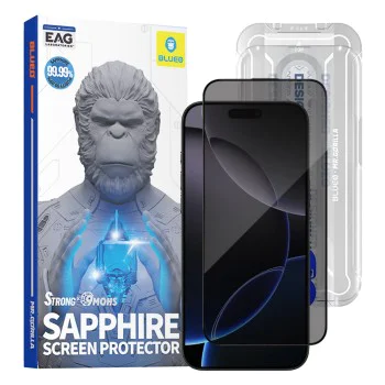 Протектор за iPhone 16 Pro Max / iPhone 17 Pro Max - Син - Премиум сапфирено нечупливо / устойчиво на надраскване 9H стъкло - Privacy