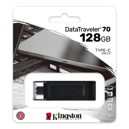 Kingston - Memory Stick DataTraveler 70 (DT70/128GB) - Флаш памет тип C за преносими компютри, лаптопи, таблети, 128GB - Черен