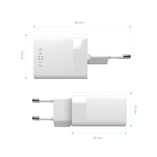 Fixed - Мини зарядно за стена (FIXC45M-CU-WH) - Бързо зареждане, USB, Type-C, PD 3.0, 45W, Компактен размер - Бял
