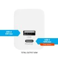 Fixed - Мини зарядно за стена (FIXC45M-CU-WH) - Бързо зареждане, USB, Type-C, PD 3.0, 45W, Компактен размер - Бял