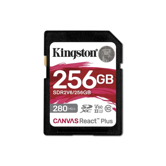 Kingston - Карта памет Canvas React Plus (SDR2V6/256GB) - SDXC, 256GB, 280MB/s, за 4K професионални UHS-II камери - Черен