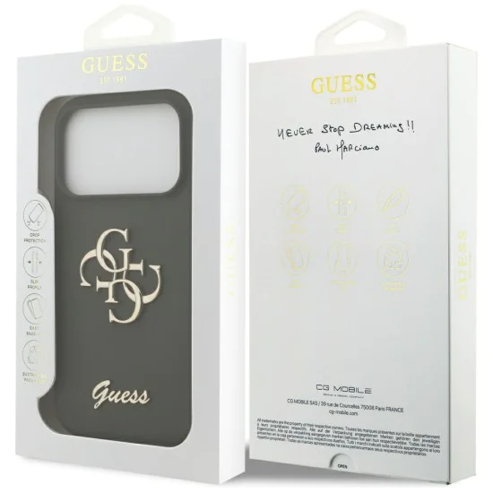 Калъф за iPhone 17 Pro Max - Guess - Силиконов Big 4G Script (GUHCP17XSC4GSMA) - Каки