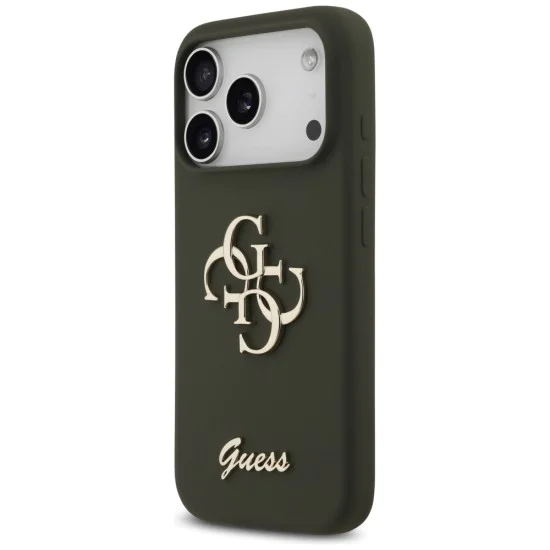 Калъф за iPhone 17 Pro Max - Guess - Силиконов Big 4G Script (GUHCP17XSC4GSMA) - Каки