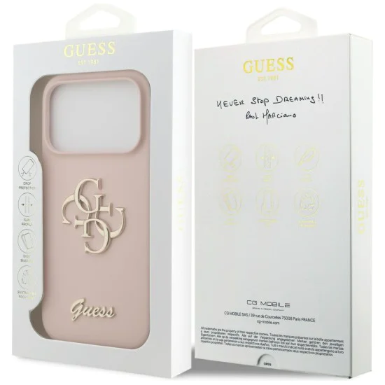 Калъф за iPhone 17 Pro - Guess - Силиконов Big 4G Script (GUHCP17LSC4GSMP) - Светло розов