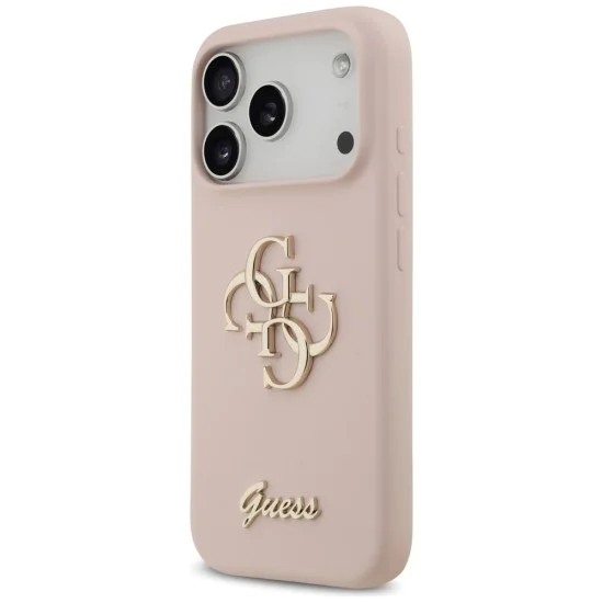 Калъф за iPhone 17 Pro - Guess - Силиконов Big 4G Script (GUHCP17LSC4GSMP) - Светло розов