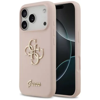 Калъф за iPhone 17 Pro - Guess - Силиконов Big 4G Script (GUHCP17LSC4GSMP) - Светло розов