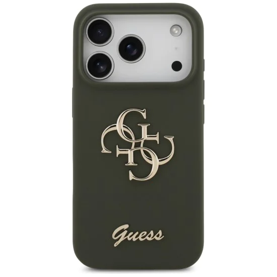 Калъф за iPhone 17 Pro - Guess - Силиконов Big 4G Script (GUHCP17LSC4GSMA) - Каки