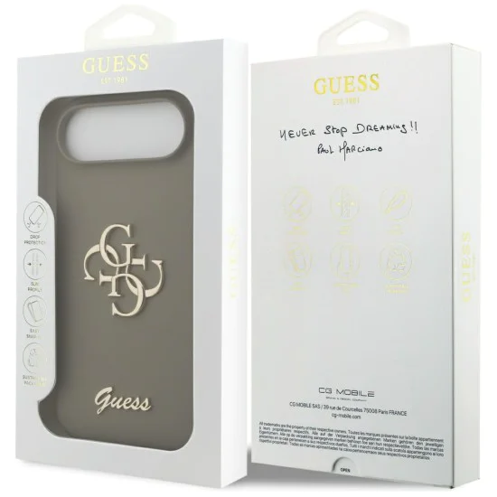Калъф за iPhone 17 Air - Guess - Силиконов Big 4G Script (GUHCP17MSC4GSMW) - Кафяв