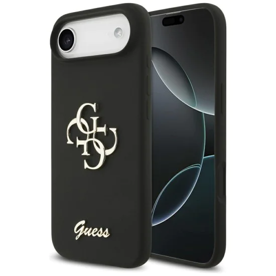 Калъф за iPhone 17 Air - Guess - Силиконов Big 4G Script (GUHCP17MSC4GSMK) - Черен
