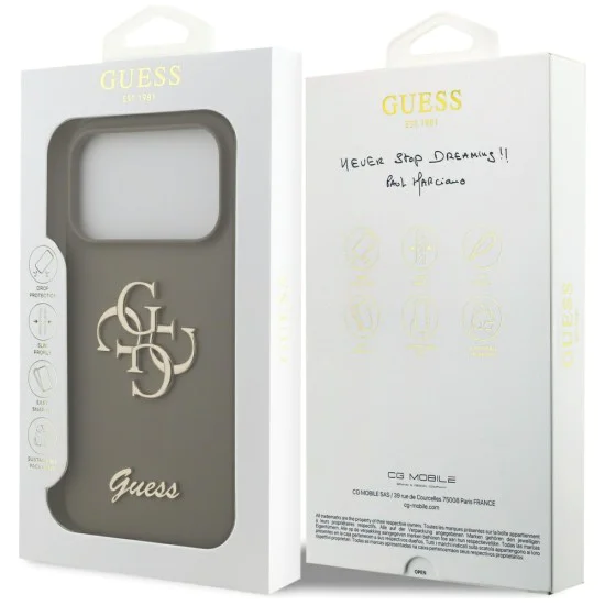 Калъф за iPhone 17 Pro Max - Guess - Силиконов Big 4G Script (GUHCP17XSC4GSMW) - Кафяв