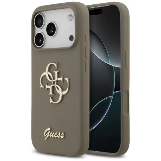 Калъф за iPhone 17 Pro - Guess - Силиконов Big 4G Script (GUHCP17LSC4GSMW) - Кафяв