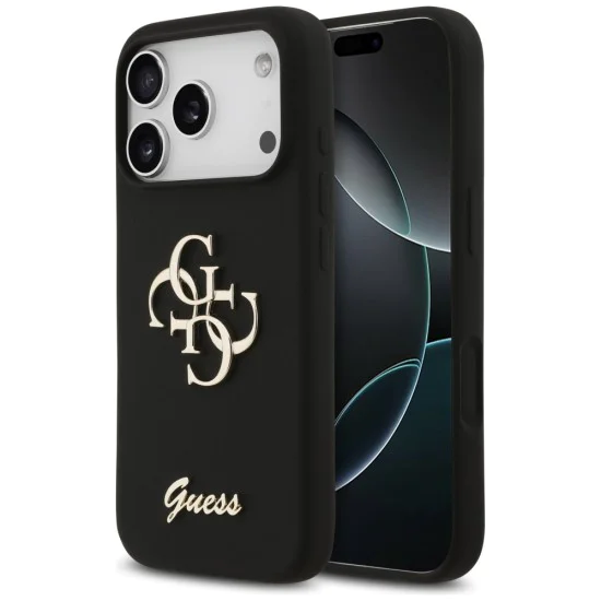 Калъф за iPhone 17 Pro - Guess - Силиконов Big 4G Script (GUHCP17LSC4GSMK) - Черен