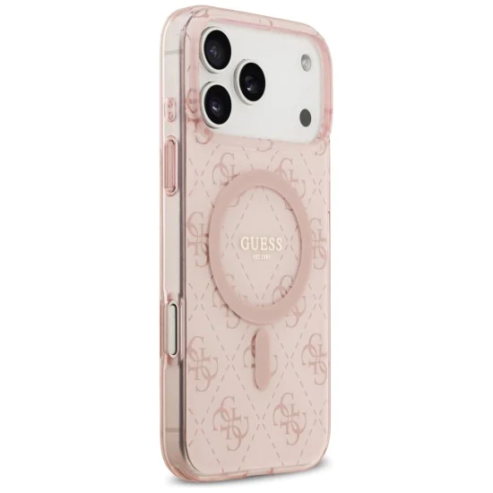 Калъф за iPhone 17 Pro - Guess - IML 4G фон MagSafe (GUHMP17LH4DTEP) - Розов
