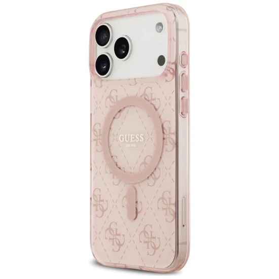 Калъф за iPhone 17 Pro - Guess - IML 4G фон MagSafe (GUHMP17LH4DTEP) - Розов