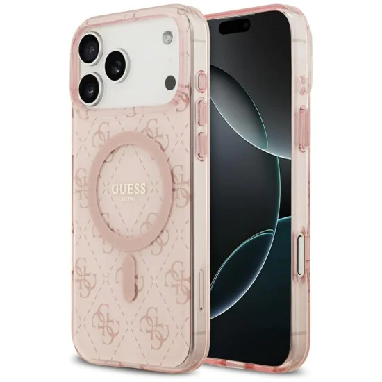 Калъф за iPhone 17 Pro - Guess - IML 4G фон MagSafe (GUHMP17LH4DTEP) - Розов