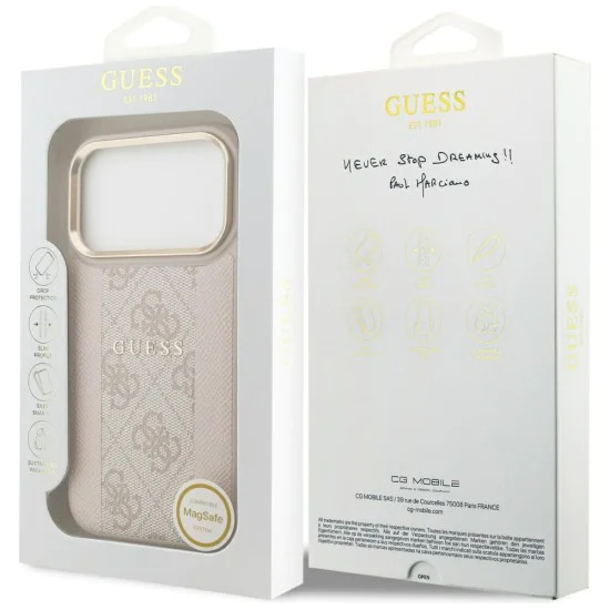 Калъф за iPhone 17 Pro - Guess - Hardcase 4G Stripe MagSafe (GUHMP17LPG4SEMCP) - Розов