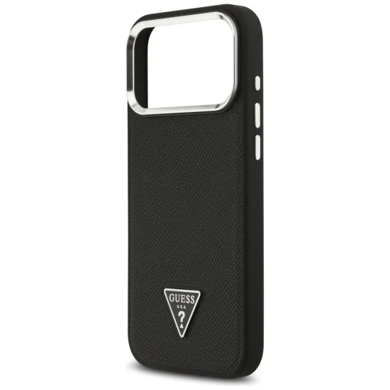 Калъф за iPhone 17 Pro Max - Guess - Grained Triangle Logo MagSafe (GUHMP17XPGTSPSK) - Черен