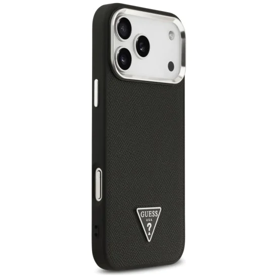 Калъф за iPhone 17 Pro Max - Guess - Grained Triangle Logo MagSafe (GUHMP17XPGTSPSK) - Черен