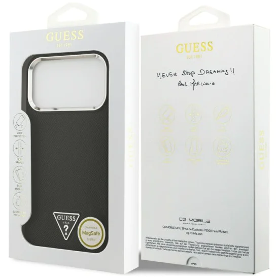 Калъф за iPhone 17 Pro Max - Guess - Grained Triangle Logo MagSafe (GUHMP17XPGTSPSK) - Черен