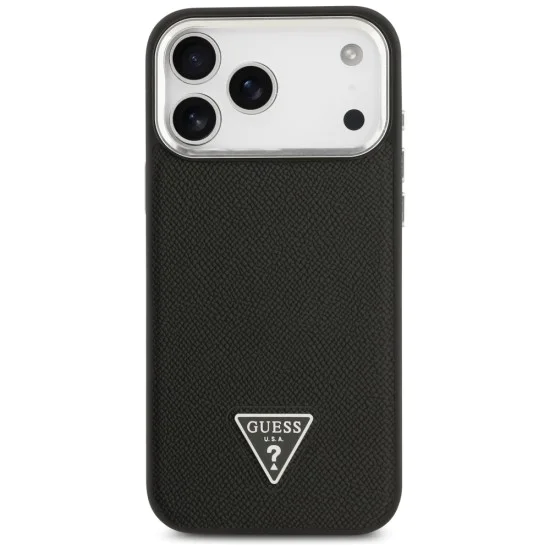 Калъф за iPhone 17 Pro Max - Guess - Grained Triangle Logo MagSafe (GUHMP17XPGTSPSK) - Черен