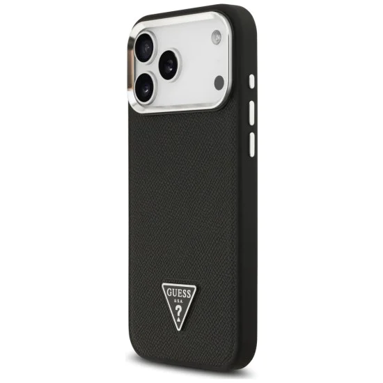 Калъф за iPhone 17 Pro Max - Guess - Grained Triangle Logo MagSafe (GUHMP17XPGTSPSK) - Черен