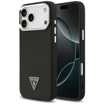 Калъф за iPhone 17 Pro Max - Guess - Grained Triangle Logo MagSafe (GUHMP17XPGTSPSK) - Черен