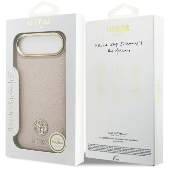 Калъф за iPhone 17 Air - Guess - Grained Strass Logo MagSafe (GUHMP17MPGCRMDEP) - Розов