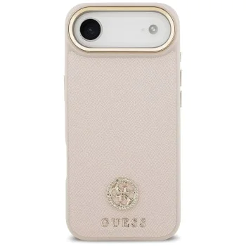 Калъф за iPhone 17 Air - Guess - Grained Strass Logo MagSafe (GUHMP17MPGCRMDEP) - Розов