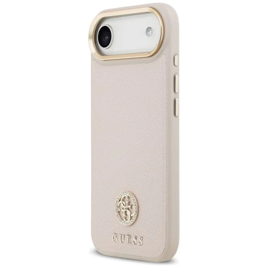 Калъф за iPhone 17 Air - Guess - Grained Strass Logo MagSafe (GUHMP17MPGCRMDEP) - Розов
