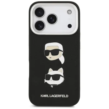 Калъф за iPhone 17 Pro - Karl Lagerfeld - Твърд калъф с шарки, емблематични значки и лого на K&C (KLHCP17LPSFDHPOK) - Черен