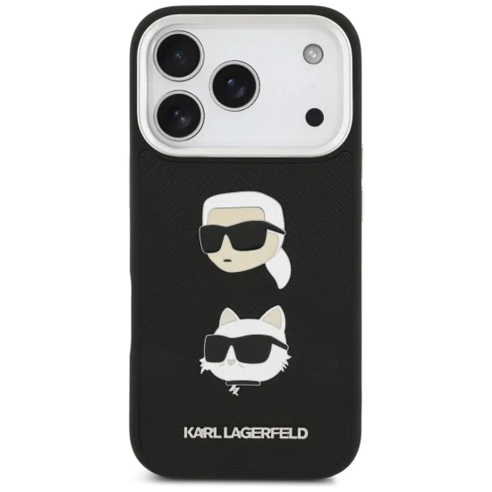 Калъф за iPhone 17 Pro - Karl Lagerfeld - Твърд калъф с шарки, емблематични значки и лого на K&C (KLHCP17LPSFDHPOK) - Черен