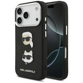 Калъф за iPhone 17 Pro - Karl Lagerfeld - Твърд калъф с шарки, емблематични значки и лого на K&C (KLHCP17LPSFDHPOK) - Черен