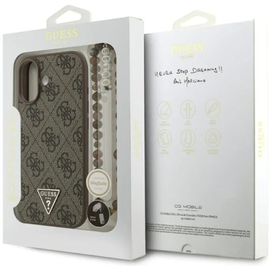 Калъф за iPhone 17 - Guess - Твърд калъф 4G с триъгълно лого, MagSafe (GUHMP17SP4TSDPPSW) - Кафяв