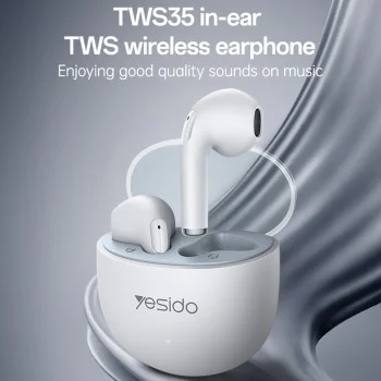 Безжични слушалки – Yesido Wireless Earbuds (TWS35) – Микрофон, Bluetooth 5.3, полу-в ухо дизайн, 250mAh – Бели