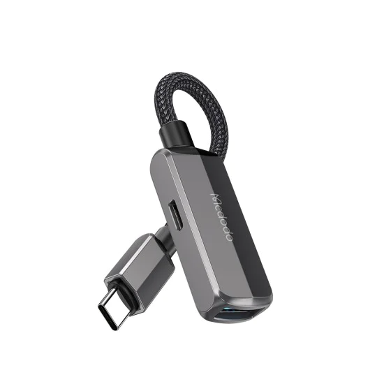 OTG адаптер (CA-2830) - Mcdodo - Type-C към Type-C + USB, 60W, 13см - Тъмносиво