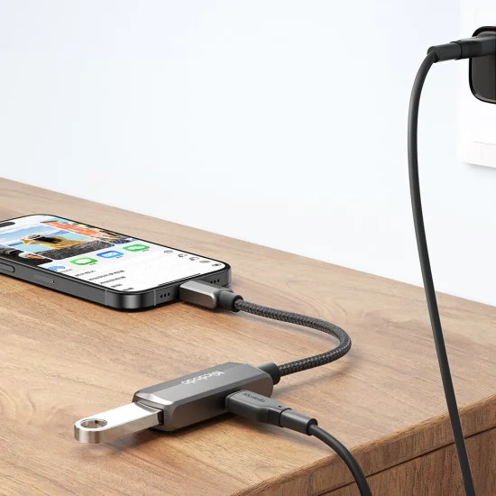 OTG адаптер (CA-2830) - Mcdodo - Type-C към Type-C + USB, 60W, 13см - Тъмносиво