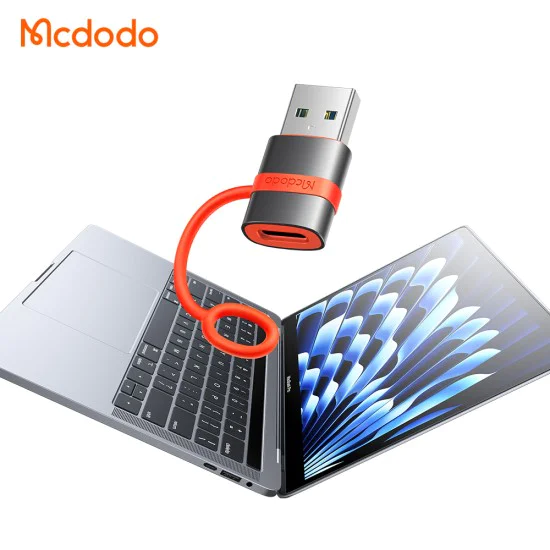 Адаптер (OT-3800) със силиконова каишка - Mcdodo - Type-C към USB 3.0, 5Gbps, алуминиев - Сиво
