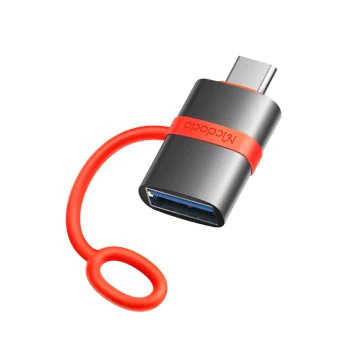 Адаптер (OT-3810) със силиконова каишка - Mcdodo - USB към Type-C, 5Gbps, алуминиев - Сиво