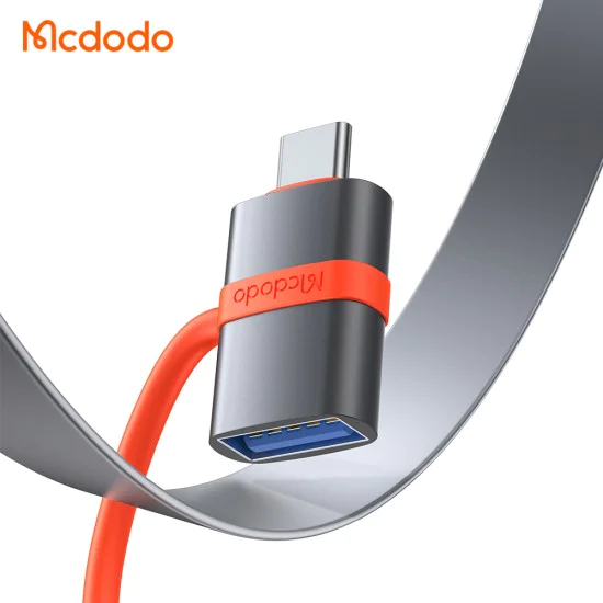 Адаптер (OT-3810) със силиконова каишка - Mcdodo - USB към Type-C, 5Gbps, алуминиев - Сиво