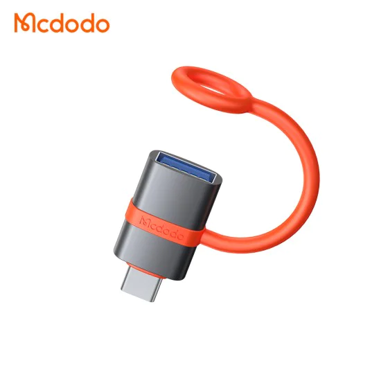Адаптер (OT-3810) със силиконова каишка - Mcdodo - USB към Type-C, 5Gbps, алуминиев - Сиво
