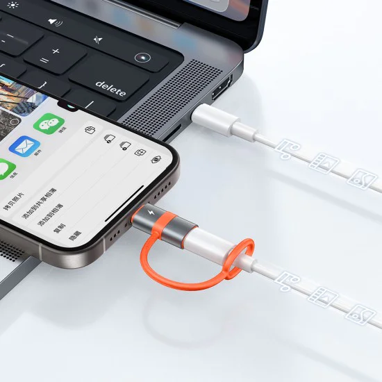 Адаптер (OT-5530) със силиконова каишка - Mcdodo - Lightning към USB-C, 60W - Сиво