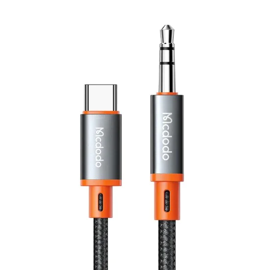 Аудио кабел – Mcdodo (CA-0900) – Type-C → Jack 3.5mm, спирален, плетен, 1.8m – Черен